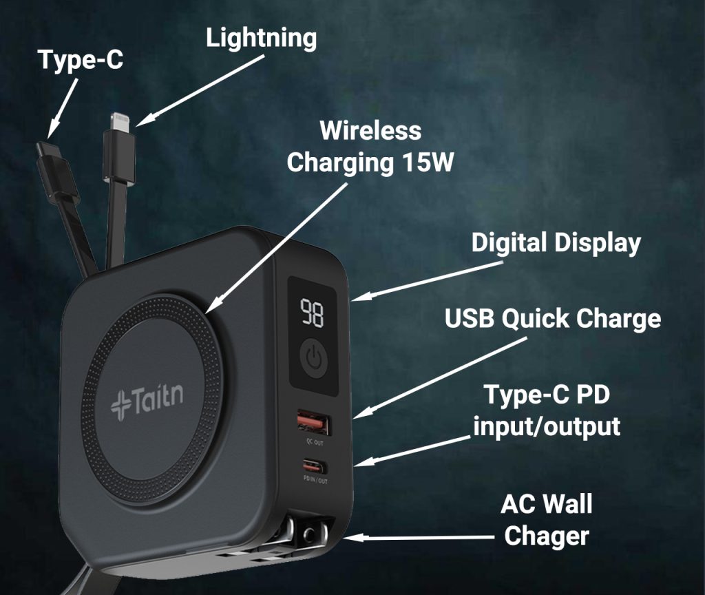 Zeus Essential Edition multiple charging cables, ports and pads